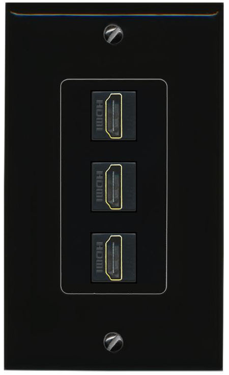 RiteAV - 3 Port HDMI 2.0 Decorative Wall Plate - 1 Gang [Black/Black]