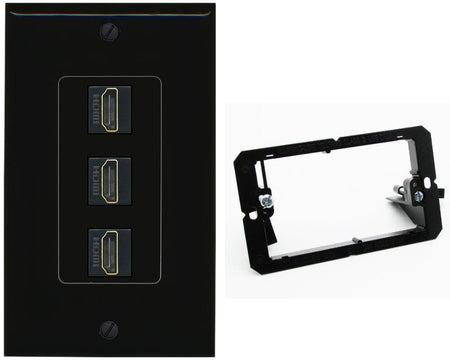 RiteAV - 3 Port HDMI 2.0 Decorative Wall Plate - Bracket [Black/Black]