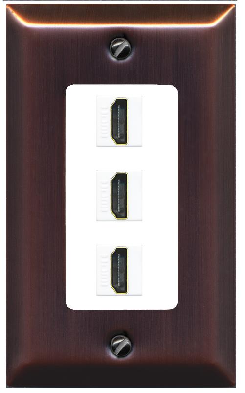 RiteAV - 3 Port HDMI 2.0 Decorative Wall Plate - 1 Gang [Brushed-Copper/White]