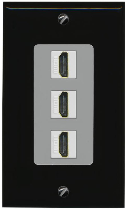 RiteAV - 3 Port HDMI 2.0 Decorative Wall Plate - 1 Gang [Black/Gray]