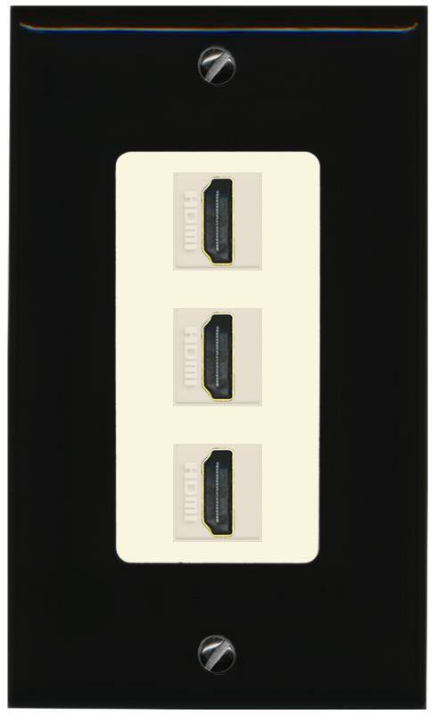 RiteAV - 3 Port HDMI 2.0 Decorative Wall Plate - 1 Gang [Black/Light-Almond]