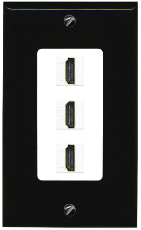 RiteAV - 3 Port HDMI 2.0 Decorative Wall Plate - 1 Gang [Black/White]