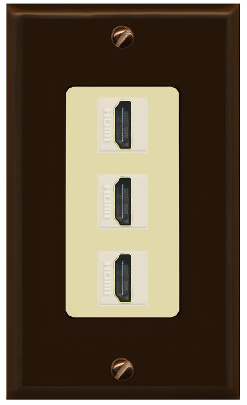 RiteAV - 3 Port HDMI 2.0 Decorative Wall Plate - 1 Gang [Brown/Ivory]
