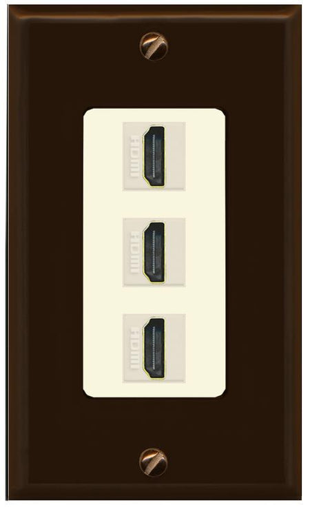 RiteAV - 3 Port HDMI 2.0 Decorative Wall Plate - 1 Gang [Brown/Light-Almond]