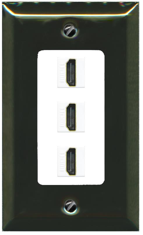 RiteAV - 3 Port HDMI 2.0 Decorative Wall Plate - 1 Gang [Brass/White]