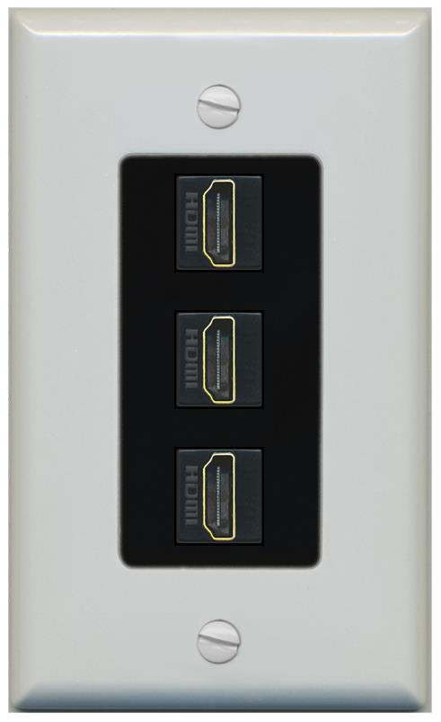 RiteAV - 3 Port HDMI 2.0 Decorative Wall Plate - 1 Gang [Gray/Black]