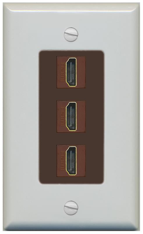 RiteAV - 3 Port HDMI 2.0 Decorative Wall Plate - 1 Gang [Gray/Brown]