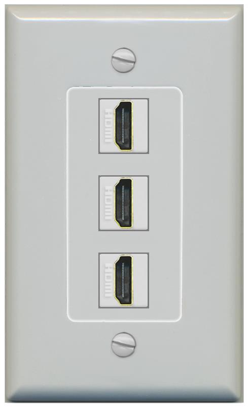 RiteAV - 3 Port HDMI 2.0 Decorative Wall Plate - 1 Gang [Gray/Gray]