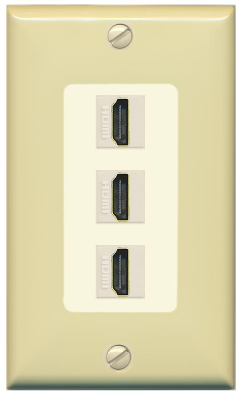 RiteAV - 3 Port HDMI 2.0 Decorative Wall Plate - 1 Gang [Ivory/Light-Almond]