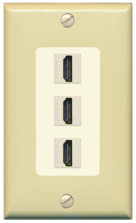 RiteAV - 3 Port HDMI 2.0 Decorative Wall Plate - 1 Gang [Ivory/Light-Almond]