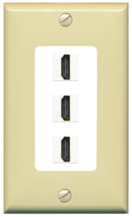 RiteAV - 3 Port HDMI 2.0 Decorative Wall Plate - 1 Gang [Ivory/White]