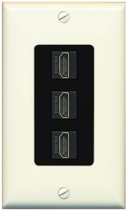 RiteAV - 3 Port HDMI 2.0 Decorative Wall Plate - 1 Gang [Light-Almond/Black]