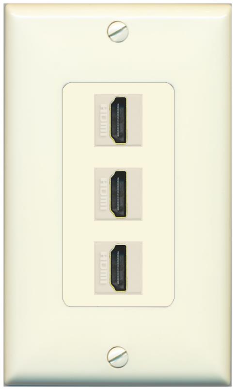 RiteAV - 3 Port HDMI 2.0 Decorative Wall Plate - 1 Gang [Light-Almond]