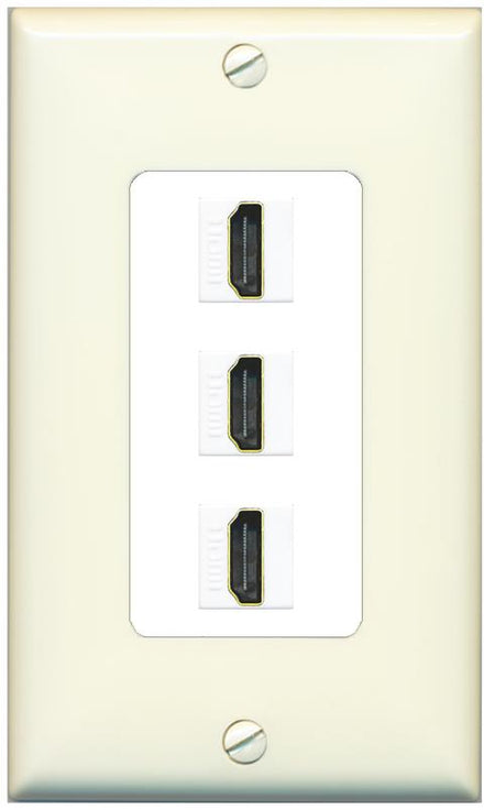 RiteAV - 3 Port HDMI 2.0 Decorative Wall Plate - 1 Gang [Light-Almond/White]