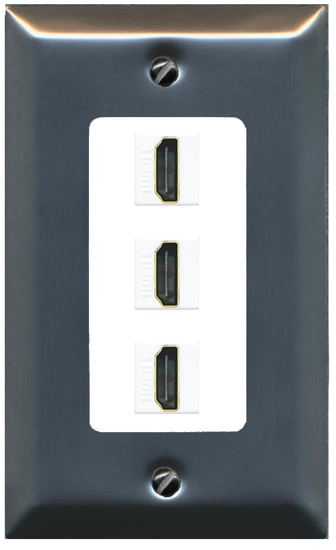 RiteAV - 3 Port HDMI 2.0 Decorative Wall Plate - 1 Gang [Brushed-Nickel/White]