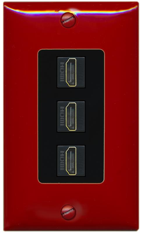 RiteAV - 3 Port HDMI 2.0 Decorative Wall Plate - 1 Gang [Red/Black]