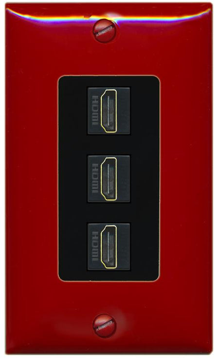 RiteAV - 3 Port HDMI 2.0 Decorative Wall Plate - 1 Gang [Red/Black]