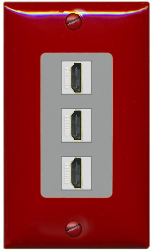 RiteAV - 3 Port HDMI 2.0 Decorative Wall Plate - 1 Gang [Red/Gray]