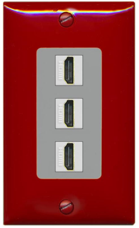 RiteAV - 3 Port HDMI 2.0 Decorative Wall Plate - 1 Gang [Red/Gray]
