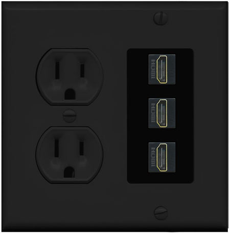 RiteAV - 3 Port HDMI 2.0 Decorative Wall Plate - Round Outlet [Black/Black]