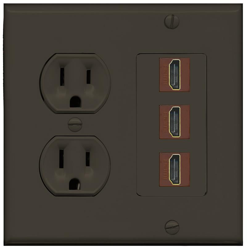 RiteAV - 3 Port HDMI 2.0 Decorative Wall Plate - Round Outlet [Brown/Brown]