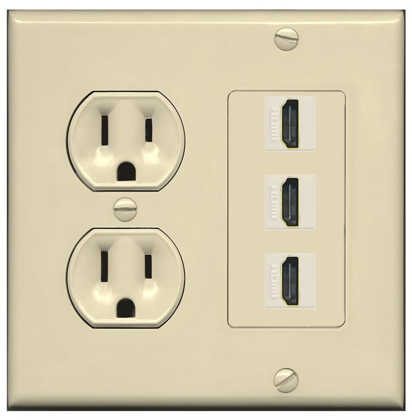 RiteAV - 3 Port HDMI 2.0 Decorative Wall Plate - Round Outlet [Ivory/Ivory]