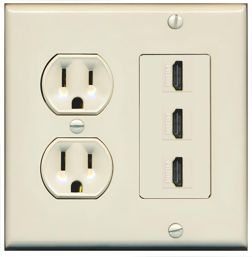 RiteAV - 3 Port HDMI 2.0 Decorative Wall Plate - Round Outlet [Light-Almond]