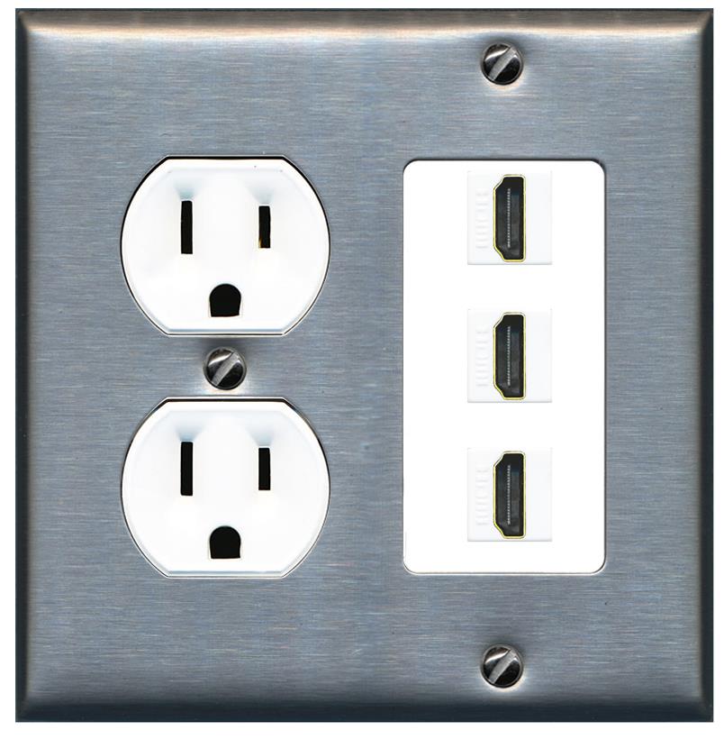 RiteAV - 3 Port HDMI 2.0 Decorative Wall Plate - Round Outlet [Stainless/White]