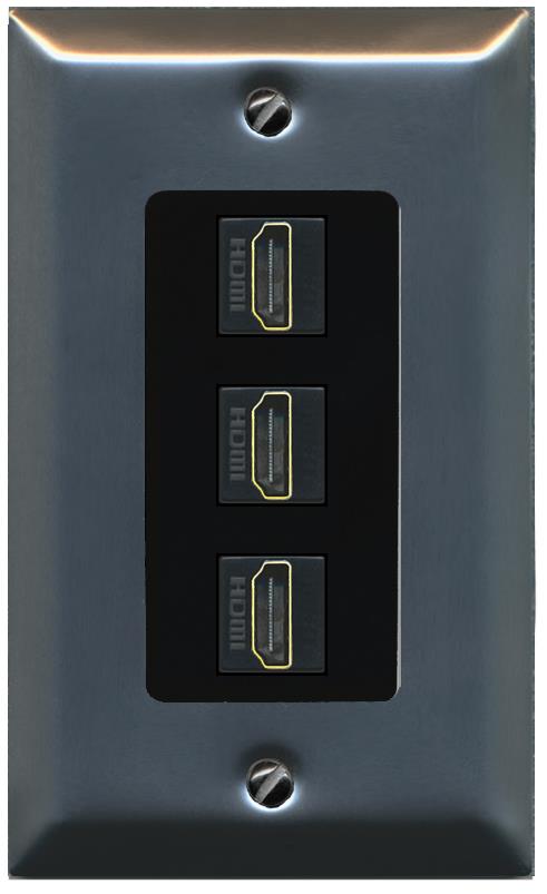 RiteAV - 3 Port HDMI 2.0 Decorative Wall Plate - 1 Gang [Stainless/Black]