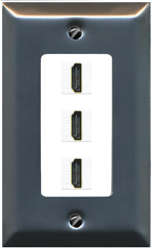 RiteAV - 3 Port HDMI 2.0 Decorative Wall Plate - 1 Gang [Stainless/White]