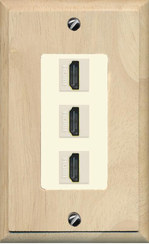 RiteAV - 3 Port HDMI 2.0 Decorative Wall Plate - 1 Gang [Wood/Light-Almond]