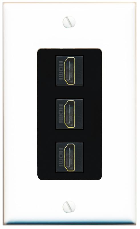 RiteAV - 3 Port HDMI 2.0 Decorative Wall Plate - 1 Gang [White/Black]
