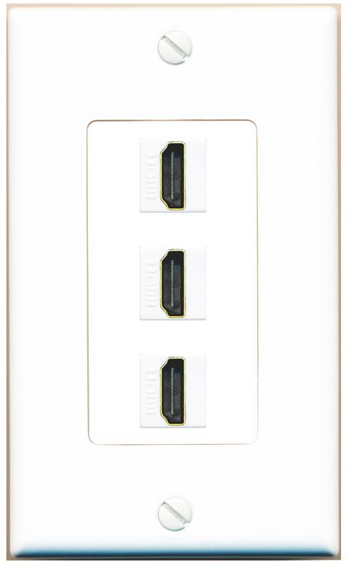 RiteAV - 3 Port HDMI 2.0 Decorative Wall Plate - 1 Gang [White]
