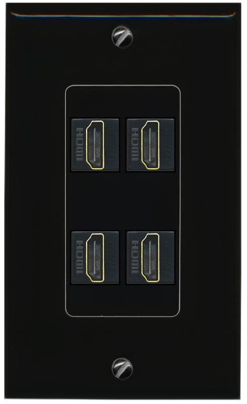 RiteAV - 4 Port HDMI 2.0 Decorative Wall Plate - 1 Gang [Black/Black]