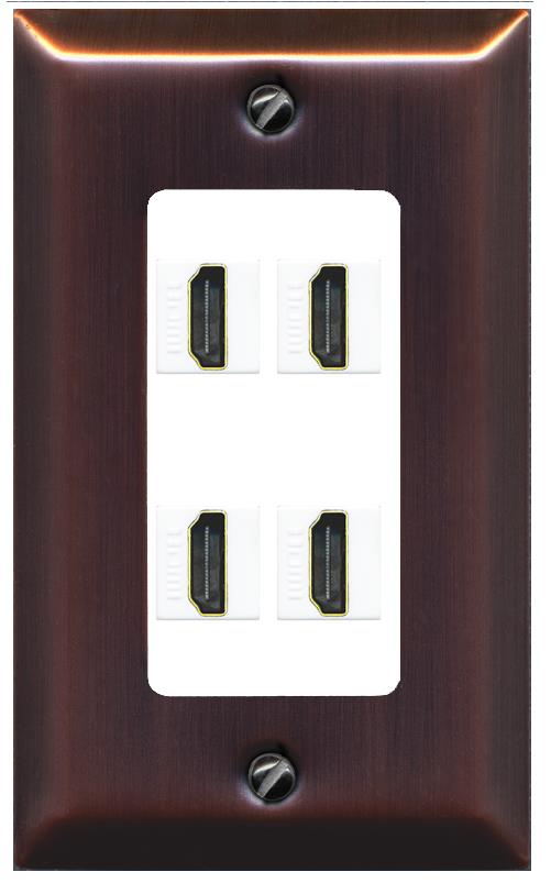 RiteAV - 4 Port HDMI 2.0 Decorative Wall Plate - 1 Gang [Brushed-Copper/White]