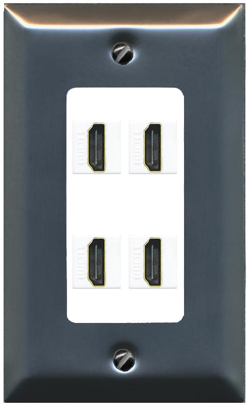 RiteAV - 4 Port HDMI 2.0 Decorative Wall Plate - 1 Gang [Brushed-Nickel/White]