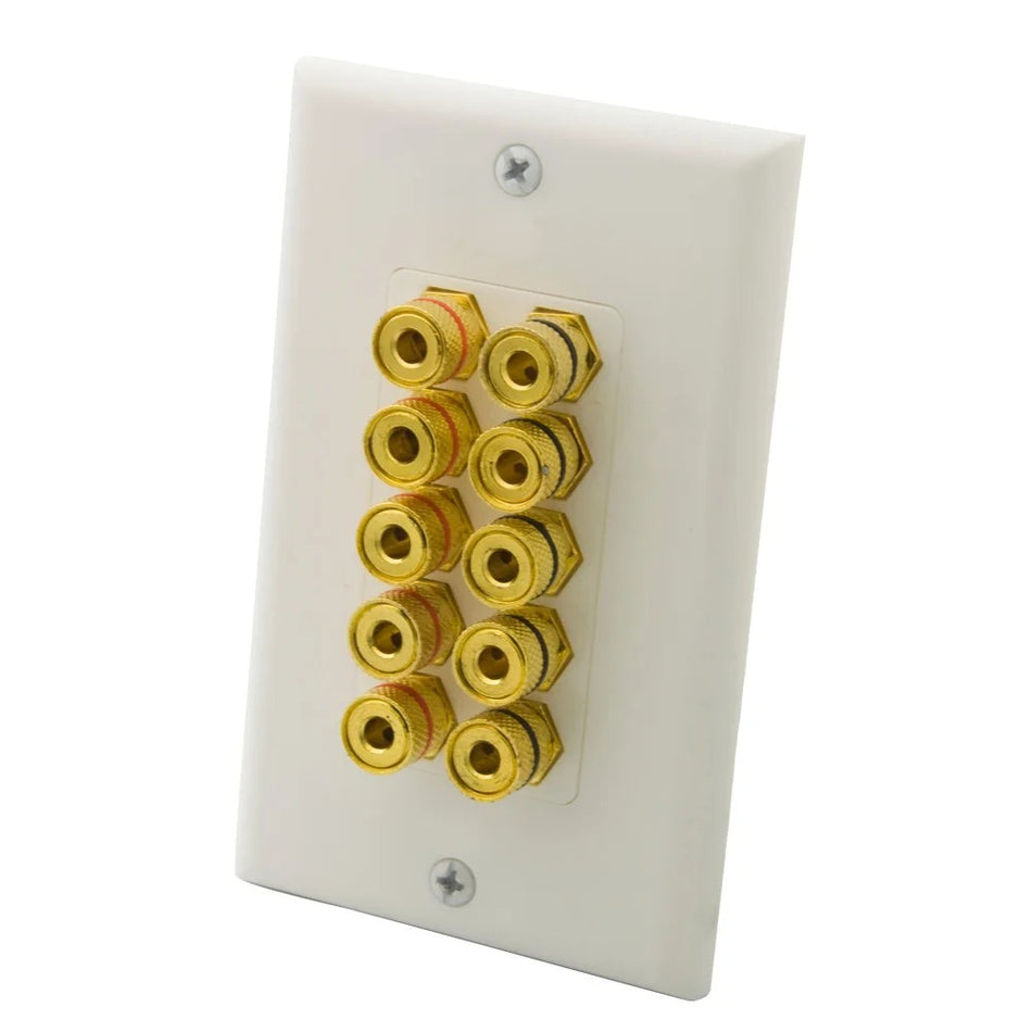 RiteAV 10 Banana 5 Speaker Surround F/F Coupler Binding Post Wall Plate 3 Pack
