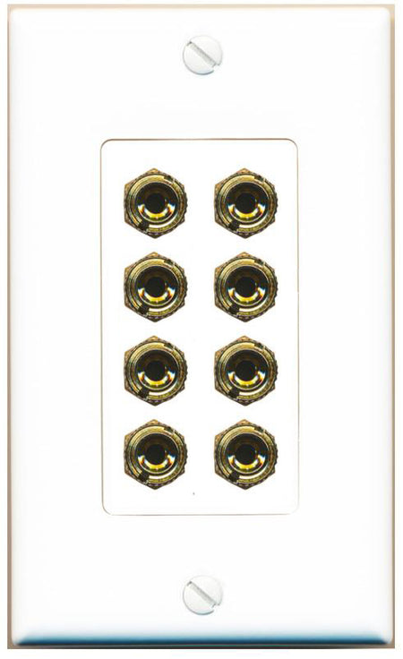 RiteAV 8 Banana 4 Speaker Surround Female Coupler Binding Post Wall Plate 2 Pack