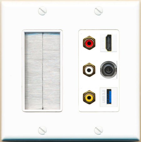 RiteAV 3xRCA Composite HDMI 3.5mm USB 3.0 Wall Plate - Brush [White]