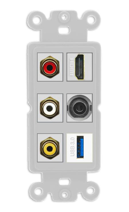 RiteAV 3xRCA Composite HDMI 3.5mm USB 3.0 Wall Plate - Rocker [Gray/Gray]