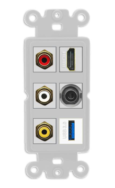 RiteAV 3xRCA Composite HDMI 3.5mm USB 3.0 Wall Plate - Rocker [Gray/Gray]