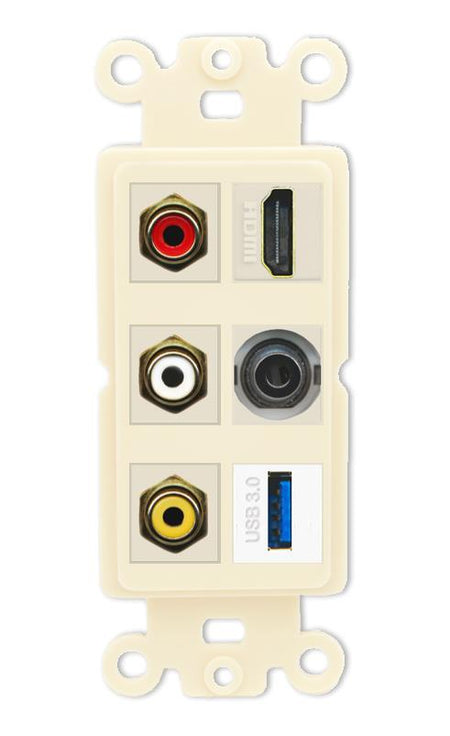 RiteAV 3xRCA Composite HDMI 3.5mm USB 3.0 Wall Plate - Rocker [Light-Almond]