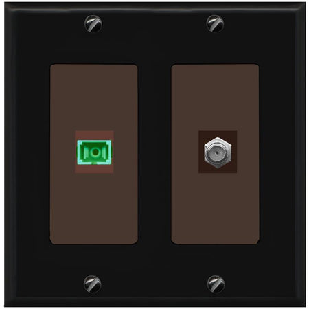 RiteAV 1 Port SC-APC Fiber Simplex Coax Cable TV Wall Plate - 2 Gang [Black/Brown]