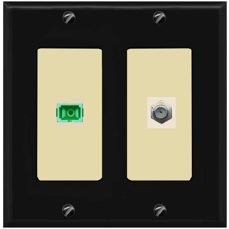 RiteAV 1 Port SC-APC Fiber Simplex Coax Cable TV Wall Plate - 2 Gang [Black/Ivory]