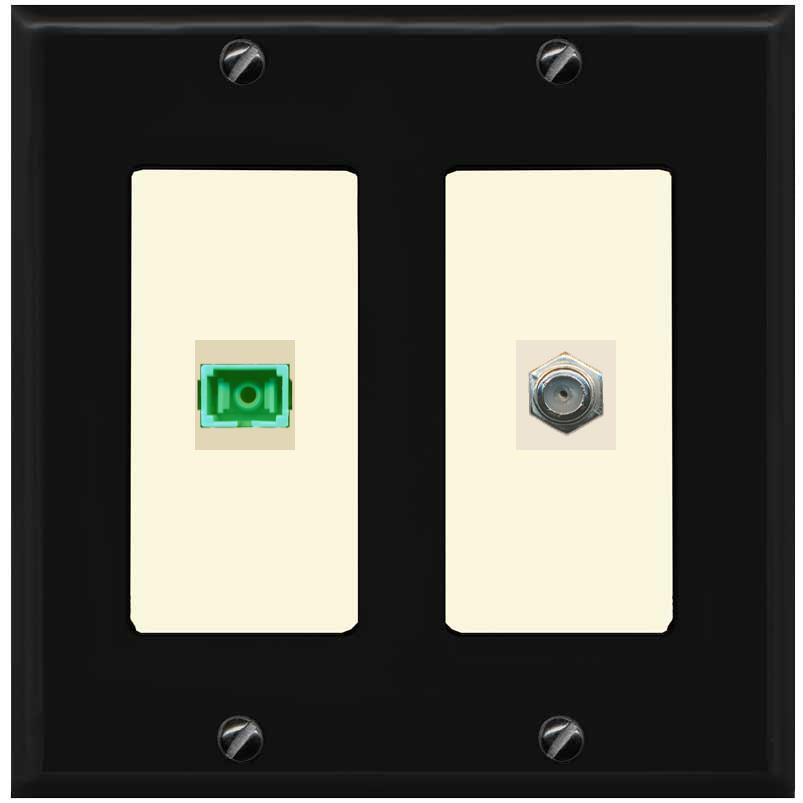 RiteAV 1 Port SC-APC Fiber Simplex Coax Cable TV Wall Plate - 2 Gang [Black/Light-Almond]