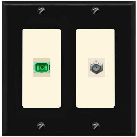 RiteAV 1 Port SC-APC Fiber Simplex Coax Cable TV Wall Plate - 2 Gang [Black/Light-Almond]