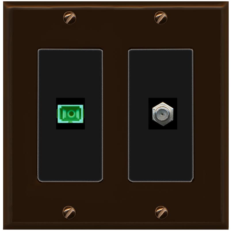 RiteAV 1 Port SC-APC Fiber Simplex Coax Cable TV Wall Plate - 2 Gang [Brown/Black]