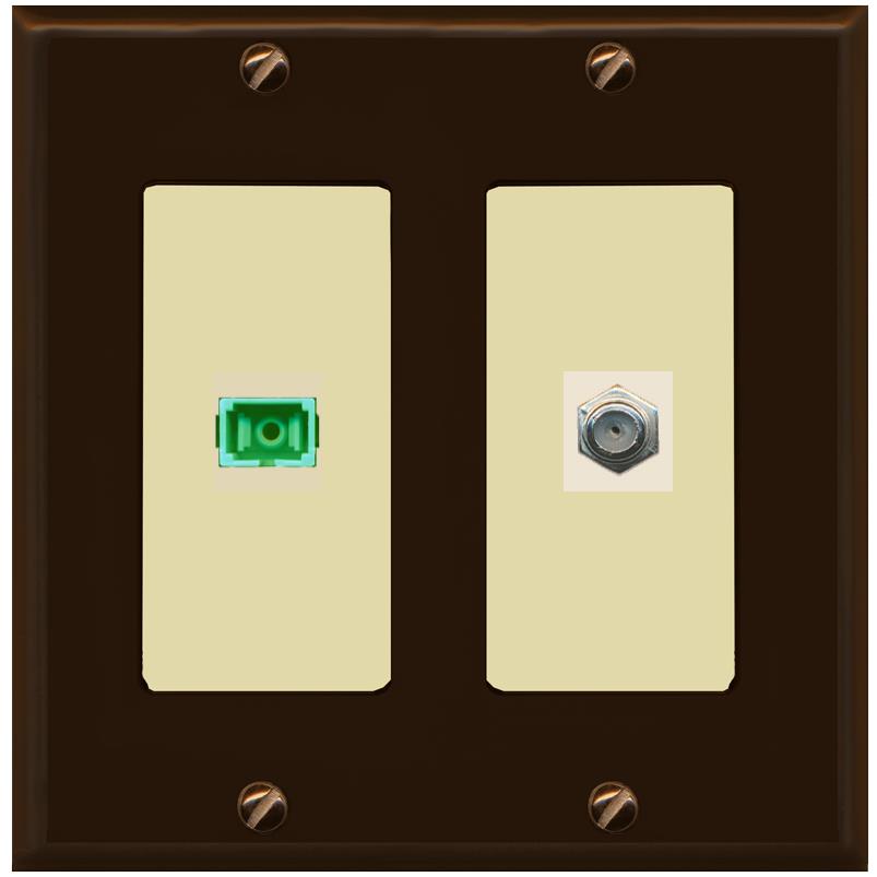 RiteAV 1 Port SC-APC Fiber Simplex Coax Cable TV Wall Plate - 2 Gang [Brown/Ivory]