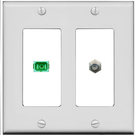 RiteAV 1 Port SC-APC Fiber Simplex Coax Cable TV Wall Plate - 2 Gang [Gray/White]