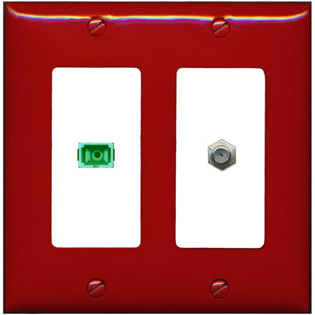 RiteAV 1 Port SC-APC Fiber Simplex Coax Cable TV Wall Plate - 2 Gang [Red/White]